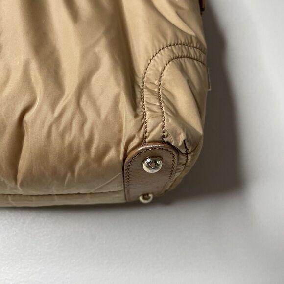 TODS Shoulder Bag Brown Nylon Leather Trimmed 3 Exterior Zip Pockets Tote - Picture 8 of 12